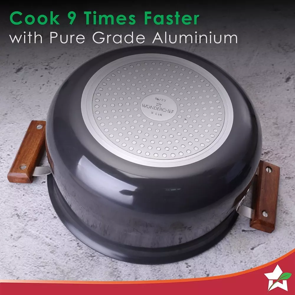 Wonderchef Ebony Handi with SS Lid 24 cm 6 L Aluminium Hard Anodized Black, 63152543