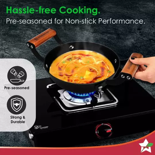 Wonderchef Ferro Kadhai 18 cm Cast Iron Non-Toxic, Chemical-Free Black, 63155158