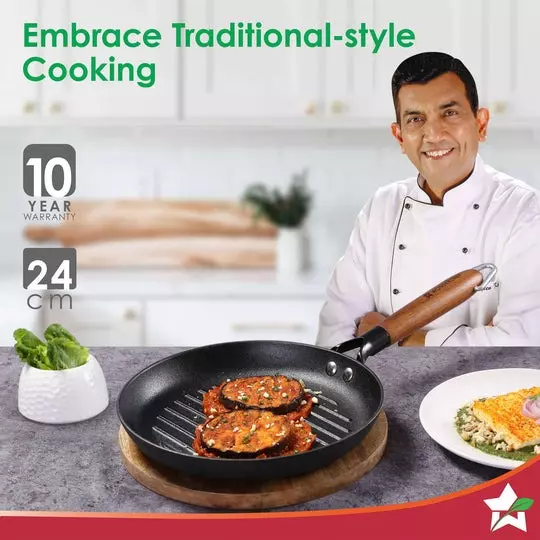 Wonderchef Ferro Grill Pan 24 cm Cast Iron No Chemical Coating Black, 63154908