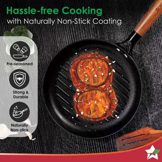 Wonderchef Ferro Grill Pan 24 cm Cast Iron No Chemical Coating Black, 63154908