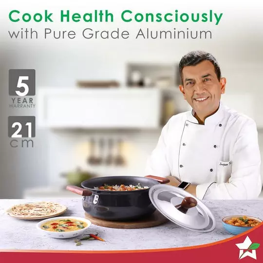 Wonderchef Ebony Handi with SS Lid 21 cm 3.5 L Aluminium Hard Anodized Black, 63152542