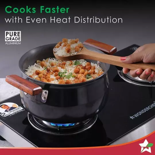 Wonderchef Ebony Handi with SS Lid 21 cm 3.5 L Aluminium Hard Anodized Black, 63152542