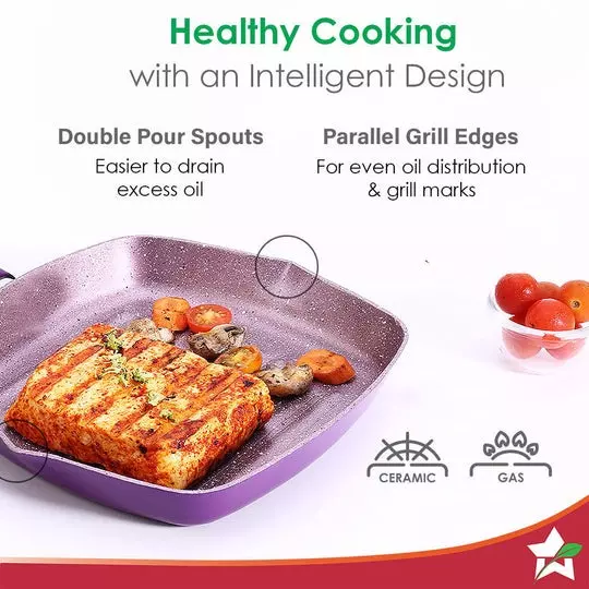 Wonderchef Royal Velvet Grill Pan 20 cm Virgin Aluminium Non-Toxic Purple , 63152949