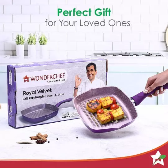 Wonderchef Royal Velvet Grill Pan 20 cm Virgin Aluminium Non-Toxic Purple , 63152949