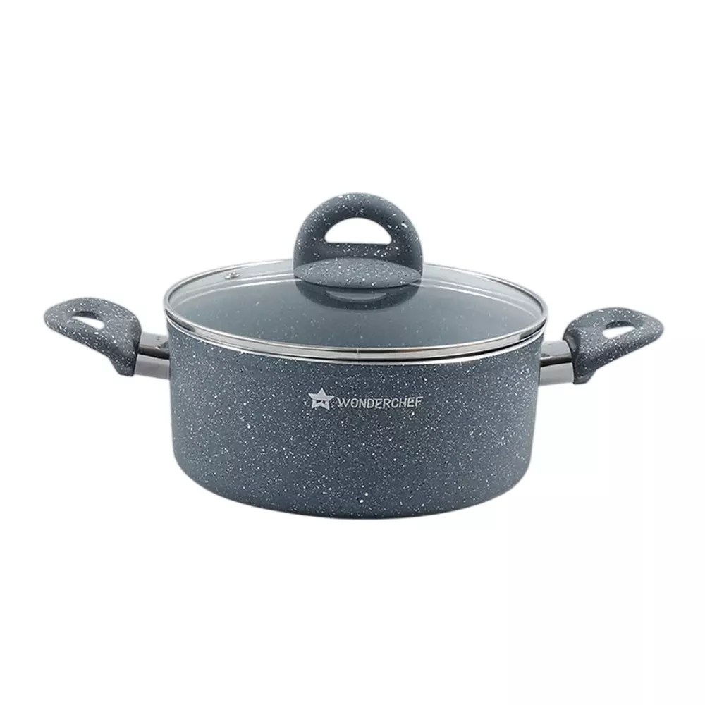 Wonderchef Granite Casserole with Glass Lid 24 cm 4 L Virgin Aluminium Non-Stick Grey, 60004500