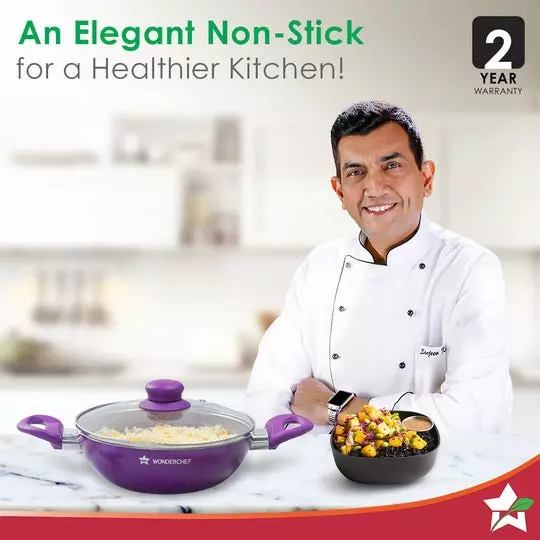 Wonderchef Royal Velvet Wok with Lid 26 cm 3.2 L Pure Grade Aluminium Non-Stick Purple , 63152113