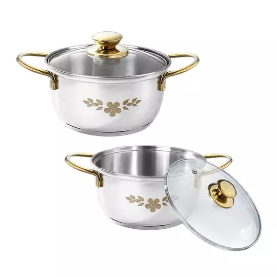 Wonderchef Gold Stanton 2.35 & 3.15 L Cookware Set with Glass Lid Stainless Steel Chrome, 63155015 (4 Pcs Set)