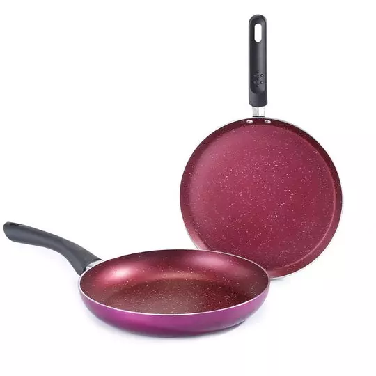 Wonderchef Bandhan Dosa Tawa & Fry Pan Non-Stick Pure Grade Aluminium Red and Purple, 63155003 (2 Pcs Set)