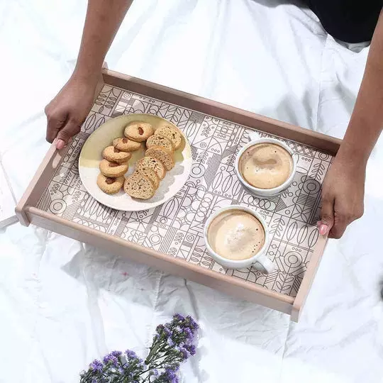 Wonderchef Casablanca Tray Geometric Pattern Engineered Wood Brown 10x16x2 cm Medium, 63154670