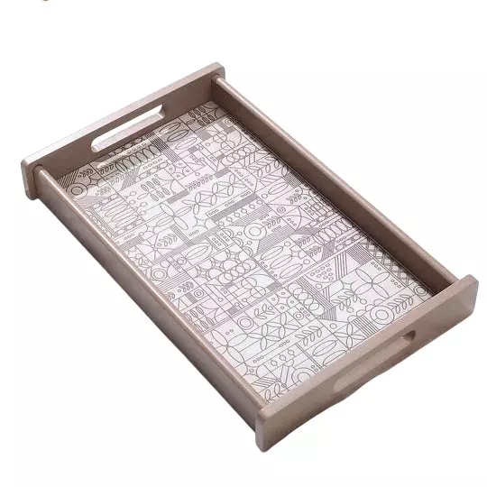 Wonderchef Casablanca Tray Geometric Pattern Engineered Wood Brown 10x16x2 cm Medium, 63154670