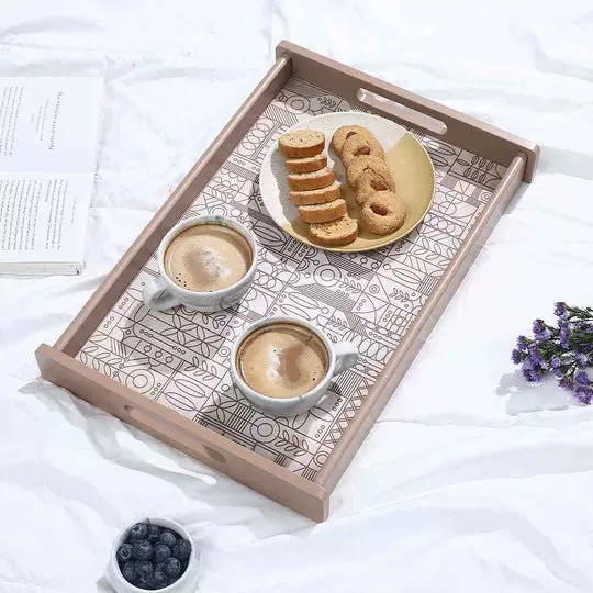 Wonderchef Casablanca Tray Geometric Pattern Engineered Wood Brown 10x16x2 cm Medium, 63154670