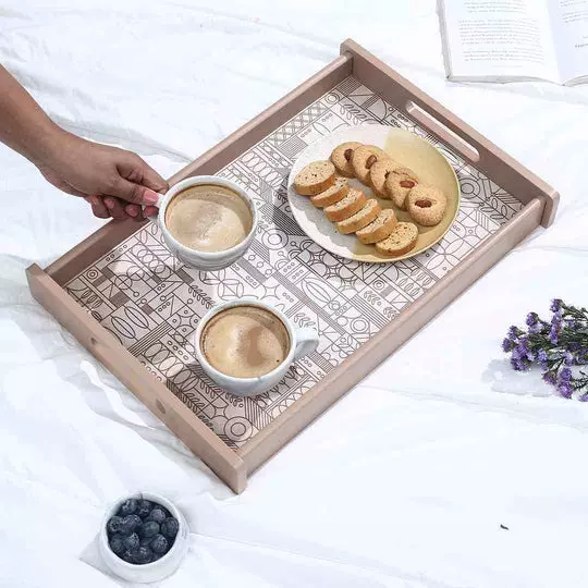 Wonderchef Casablanca Tray Geometric Pattern Engineered Wood Brown 10x16x2 cm Medium, 63154670