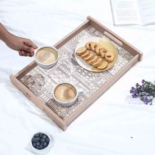 Wonderchef Casablanca Tray Geometric Pattern Engineered Wood Brown 10x16x2 cm Medium, 63154670