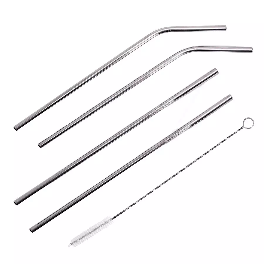 Wonderchef Ambrosia Straw Set with 1 Cleaning Brush Stainless Steel Chrome, 63155107