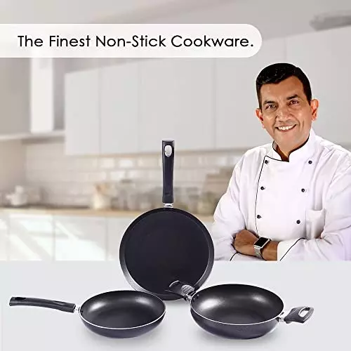 Wonderchef Valencia Dosa Tawa, Fry Pan Kadhai Non Stick Pure Grade Aluminium Black, 63154767 (3 Pcs Set)