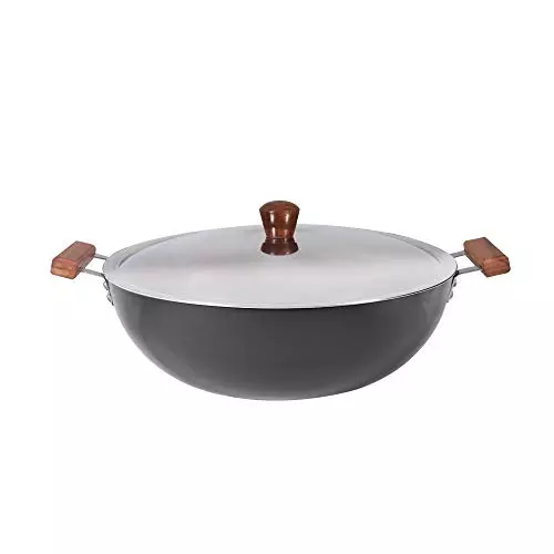 Wonderchef Ebony Deep Kadhai with SS Lid 34 cm 8 L Hard Anodized Virgin Aluminium Black, 63153110
