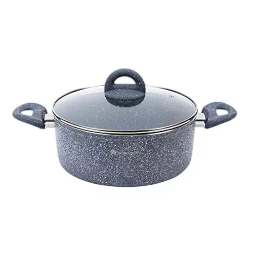 Wonderchef Granite Casserole with Glass Lid 20 cm 2.5 L Non Stick Virgin Aluminium Grey, 60004400