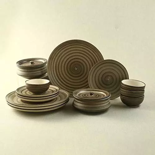 Wonderchef Teramo Dinner Set Solid Stoneware Brown, 63154651 (14 Pcs Set)