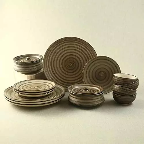Wonderchef Teramo Dinner Set Solid Stoneware Brown, 63154651 (14 Pcs Set)