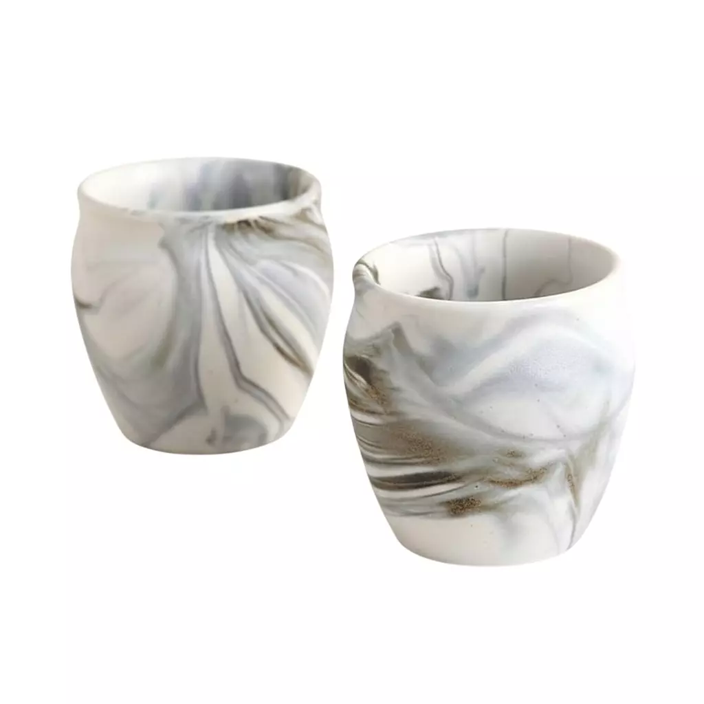 Wonderchef Teramo Kullad 190 ml Stoneware Marble White, 63153895 (2 Pcs Set)