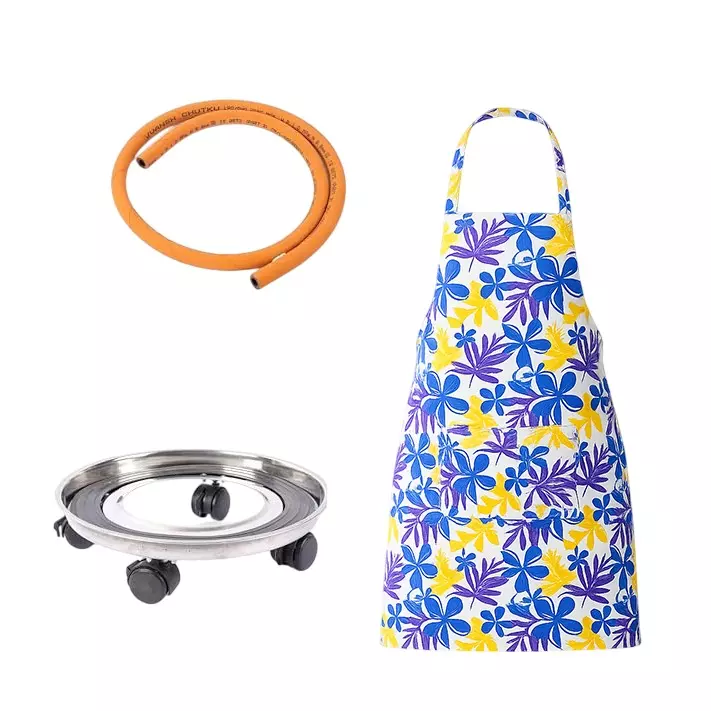 Vansh Homes Cotton Water-Resistant Apron + Gas Trolley + LPG Hose Pipe LPG Combo