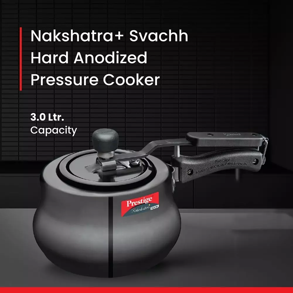 Prestige Nakshatra Plus Pressure Cooker 3 L Capacity Sturdy Handle Aluminium Black, 10760