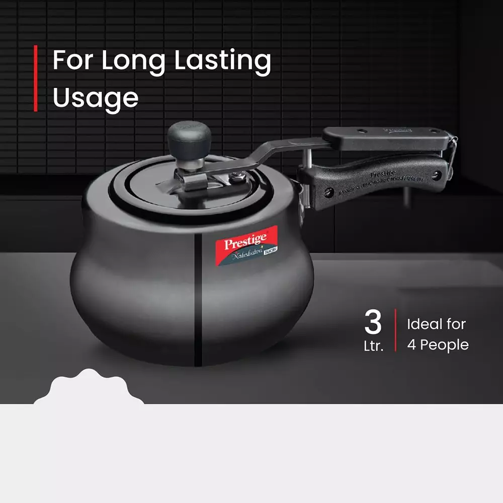 Prestige Nakshatra Plus Pressure Cooker 3 L Capacity Sturdy Handle Aluminium Black, 10760