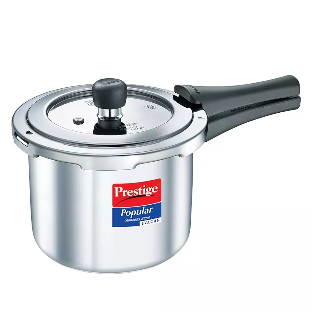Prestige Popular Svachh Pressure Cooker Comfortable Handles Stainless Steel Silver