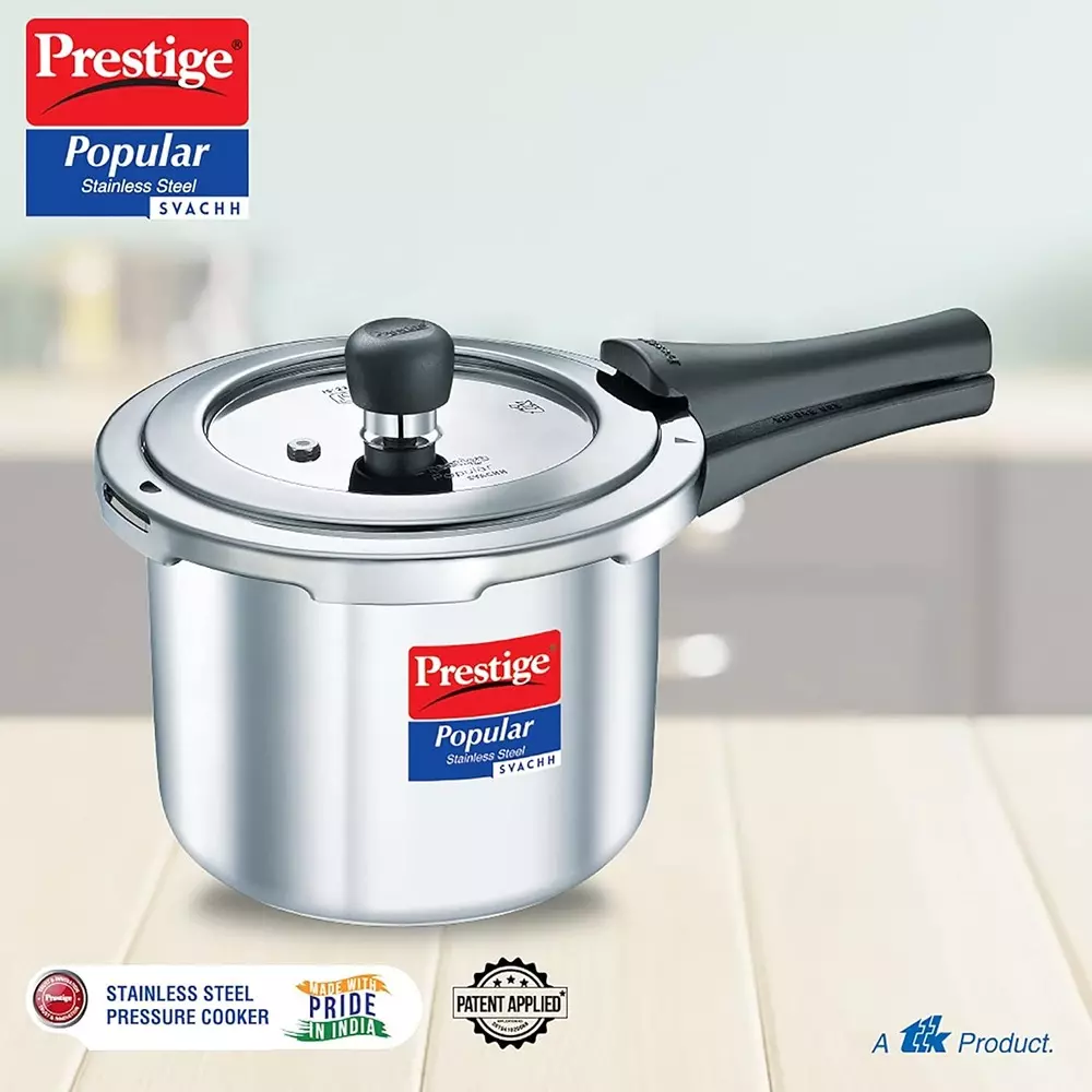 Prestige Popular Svachh Pressure Cooker 3 L Capacity Comfortable Handles Stainless Steel Silver, 20172