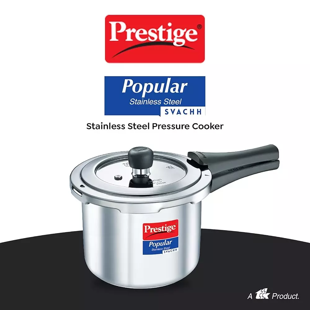 Prestige Popular Svachh Pressure Cooker 3 L Capacity Comfortable Handles Stainless Steel Silver, 20172