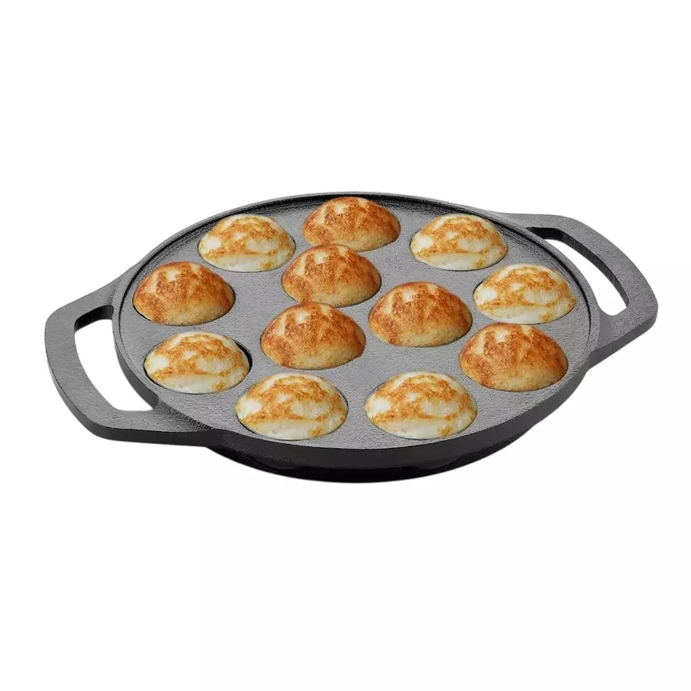 Lifelong Paniyaram Pan 12 Pits Black 1.5 L Capacity Cast Iron Round Shape, LLCIP011