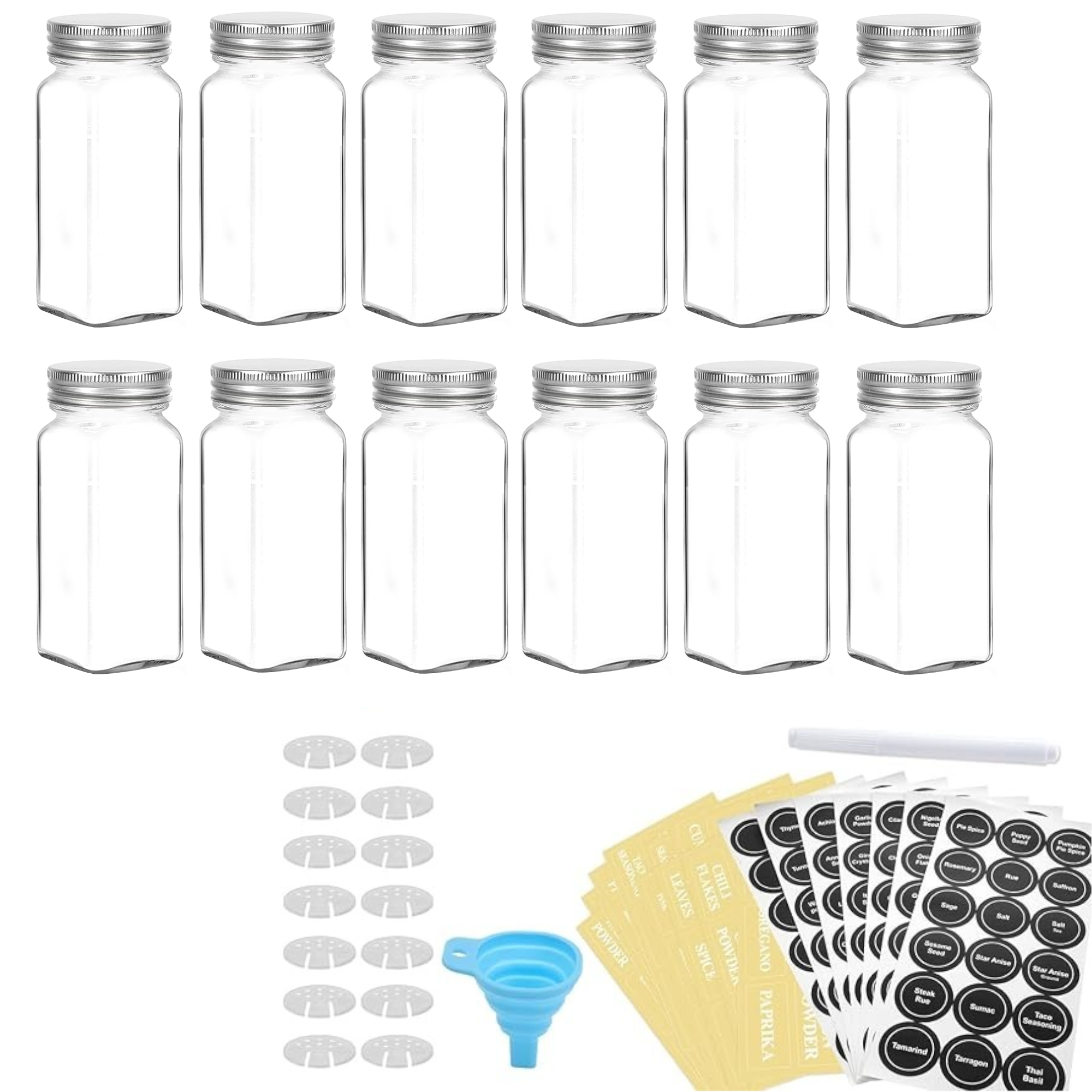 GENERIC 100 ml Empty Spice Glass Jar Transparent Square Shape for Storing Spices (Pack of 12)