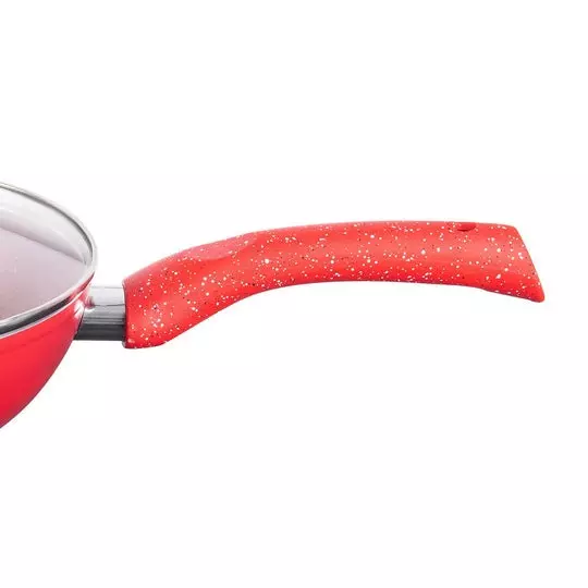 Wonderchef Granite Wok with Glass lid 24 cm 2.7 L Non-Stick Aluminum Red, 63153530