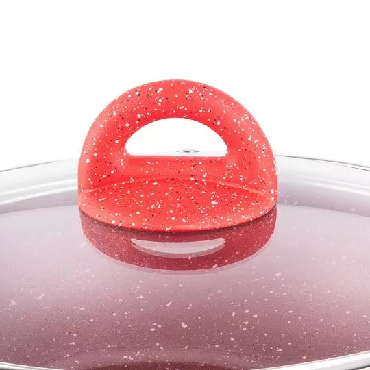 Wonderchef Granite Wok with Glass lid 24 cm 2.7 L Non-Stick Aluminum Red, 63153530