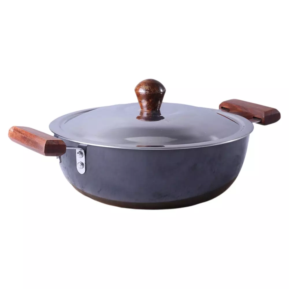 Wonderchef Ebony Deep Kadhai with SS Lid 24 cm 3 L Aluminium Hard Anodized Black, 63152888