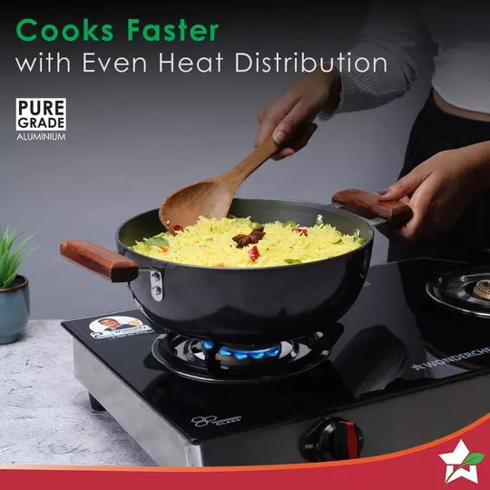 Wonderchef Ebony Deep Kadhai with SS Lid 24 cm 3 L Aluminium Hard Anodized Black, 63152888