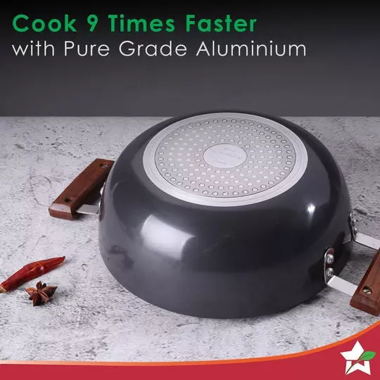 Wonderchef Ebony Deep Kadhai with SS Lid 24 cm 3 L Aluminium Hard Anodized Black, 63152888