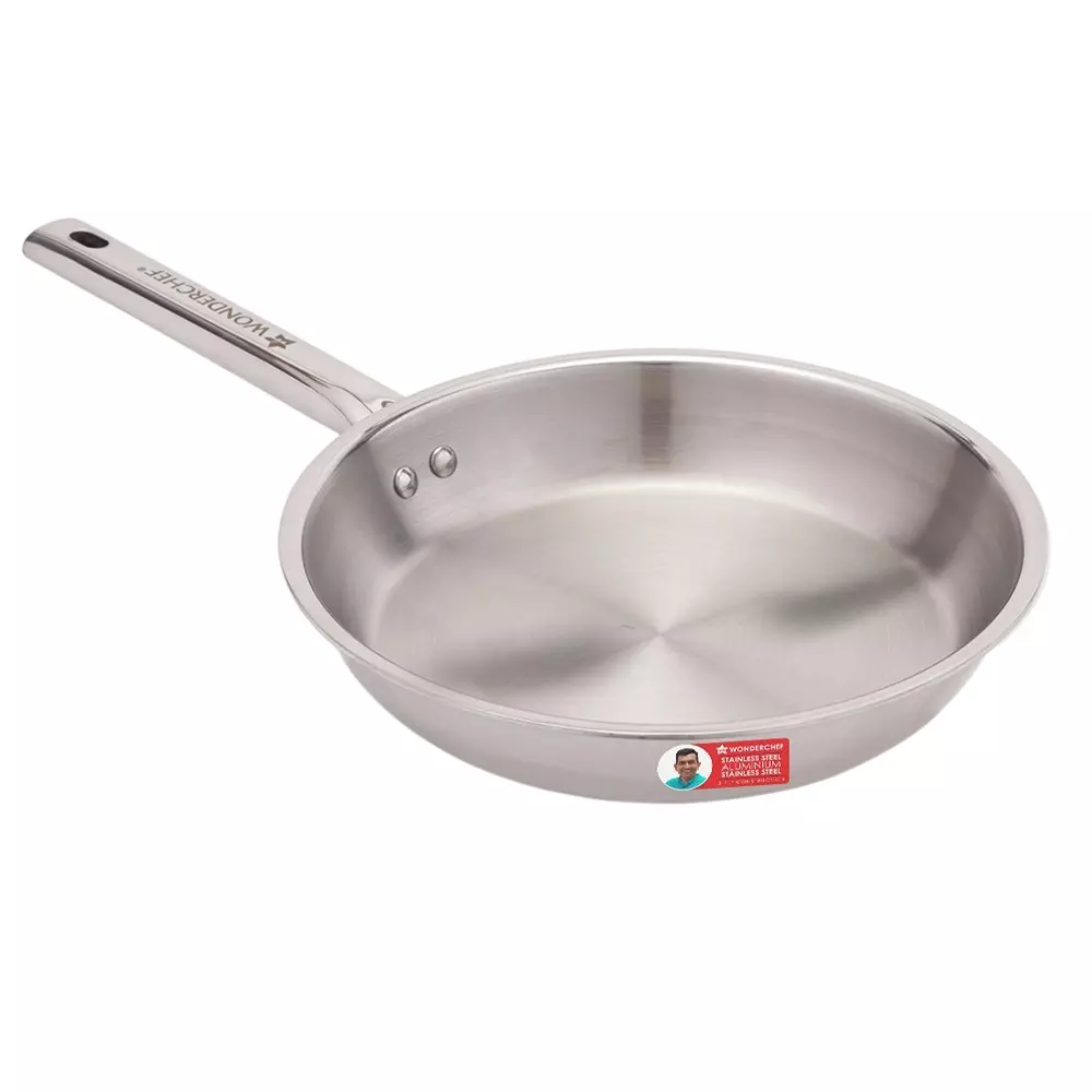 Wonderchef Stella Fry Pan 24 cm 1.7 L Tri-ply Stainless Steel Non-Toxic Chrome, 63155050