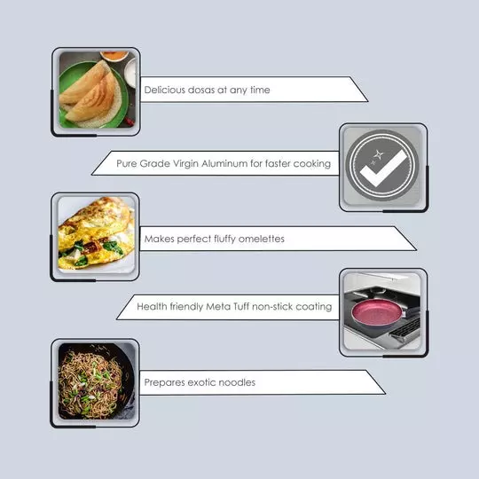 Wonderchef Sigma Dosa Tawa, Fry Pan & Kadhai with Glass Lid Non-Stick Virgin Aluminium Red & Black, 63153764 (4 Pcs Set)