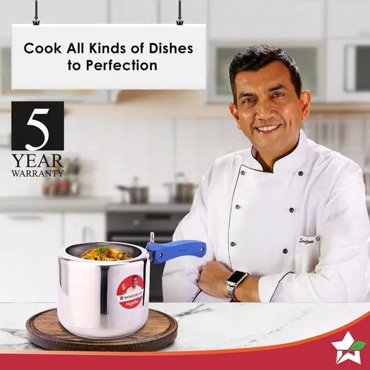 Wonderchef Nigella 3 L Pressure Cooker with Inner Lid Stainless Steel Chrome ISI Certified, 63153345