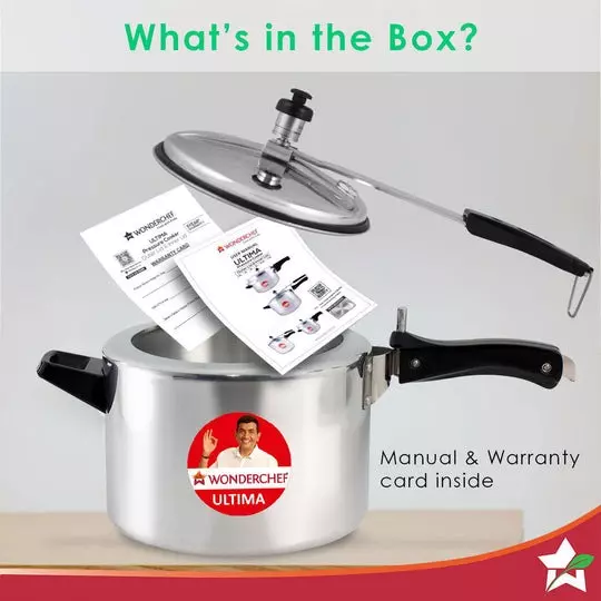 Wonderchef Ultima 5 L Pressure Cooker with Inner Lid Aluminium Silver ISI Certified, 63152604
