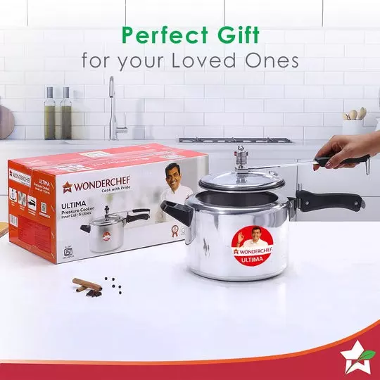 Wonderchef Ultima 5 L Pressure Cooker with Inner Lid Aluminium Silver ISI Certified, 63152604