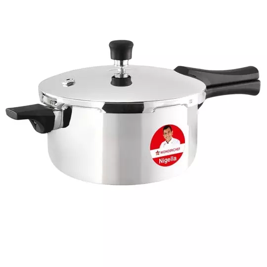 Wonderchef Nigella 5 L Pressure Cooker with Outer Lid Triply Stainless Steel Chrome ISI Certified, 63155038