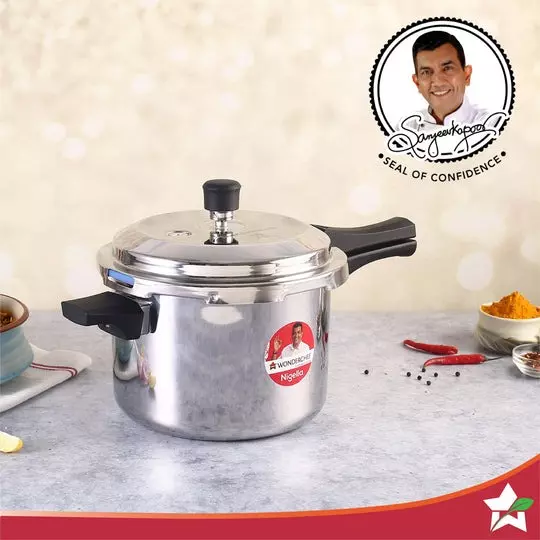 Wonderchef Nigella 5 L Pressure Cooker with Outer Lid Triply Stainless Steel Chrome ISI Certified, 63154773