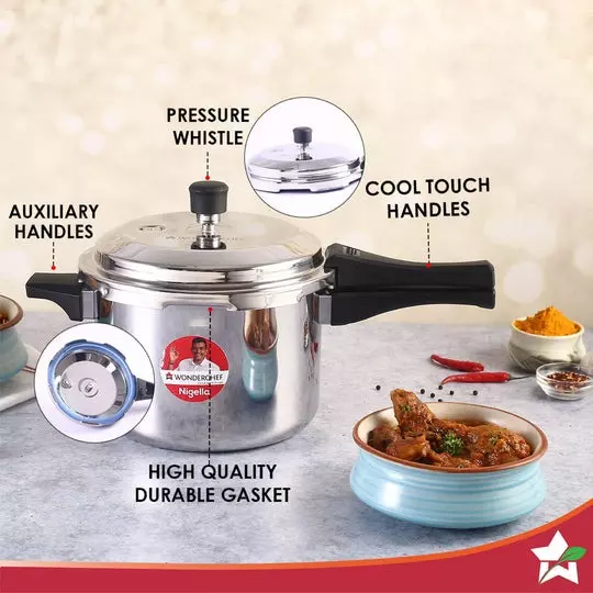 Wonderchef Nigella 5 L Pressure Cooker with Outer Lid Triply Stainless Steel Chrome ISI Certified, 63154773