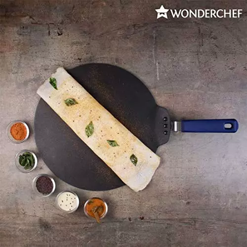 Wonderchef Reva Flat Dosa Tawa 33 cm Greblon C3 Non-Stick Aluminium Black, 63152548