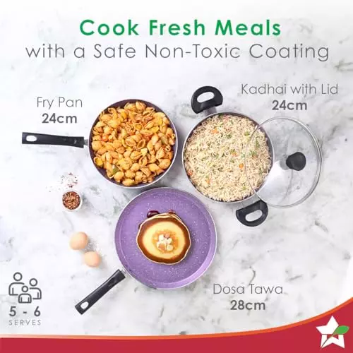 wonderchef-tivoli-dosa-tawa-fry-pan-kadhai-with-glass-lid-non-stick-virgin-aluminium-purple-63154456-4-pcs-set