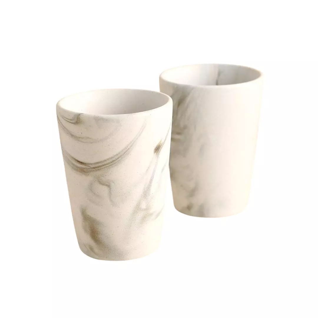 Wonderchef Teramo Lassi Tumbler Stoneware Marble White, 63153896 (2 Pcs Set)