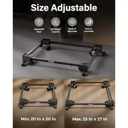 FEDUS Washing Machine Stand Trolley with Wheels 225 Kg Load Capacity MS Steel Frame Black