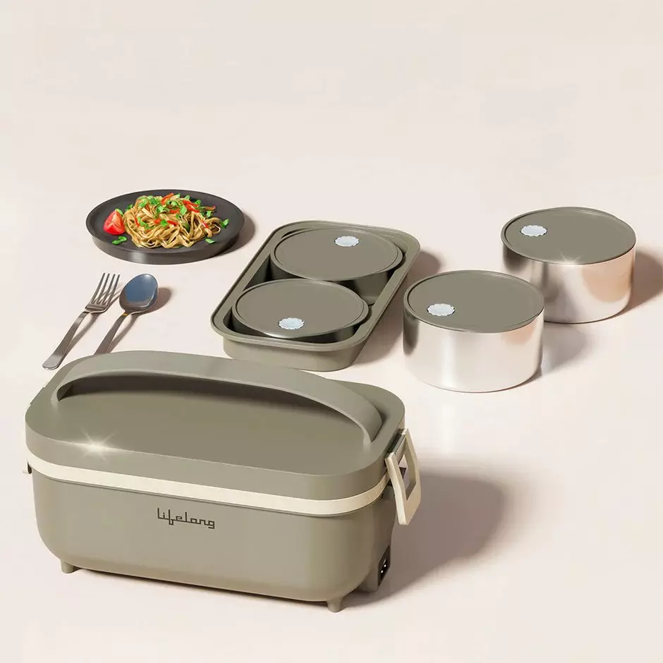 Lifelong Electric Lunch Box Set Light Green 950 ml Capacity Stainless Steel, LLELB01